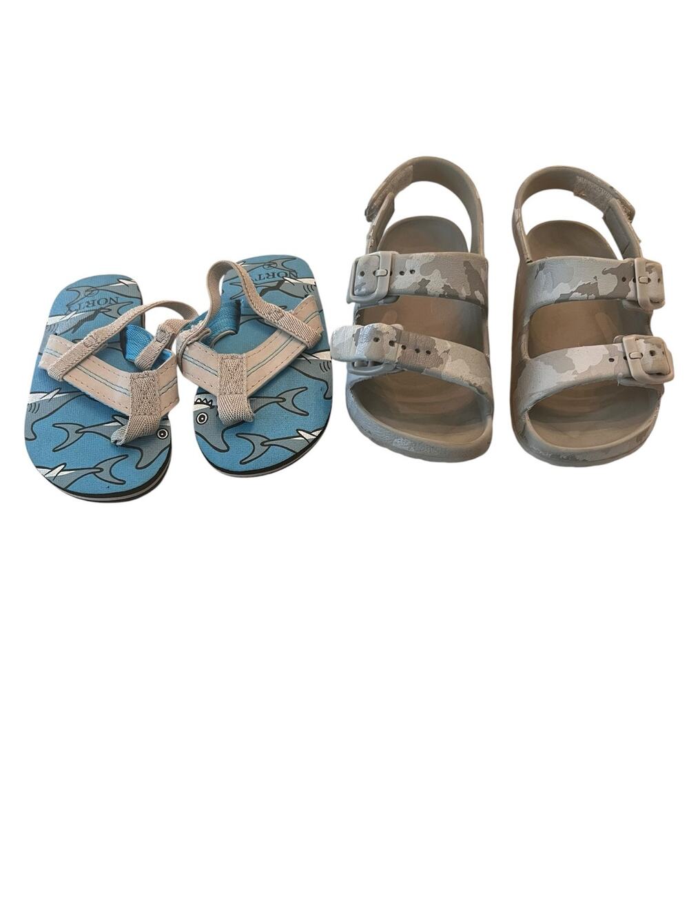 Cat & Jack 7/8 / Norty 7 Boy's Blue Gray Playground School Sandal Bundle